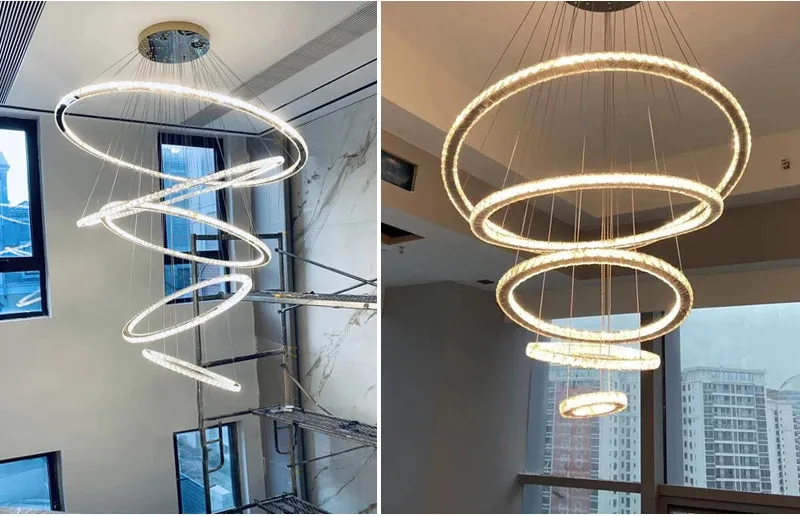 YLK Ring design modern led crystal chandelier for staircase luxury home decor