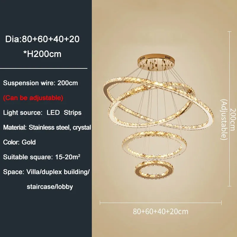 YLK Ring design modern led crystal chandelier for staircase luxury home decor