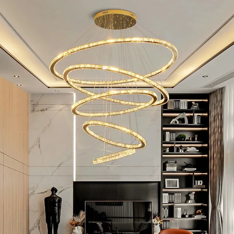 YLK Ring design modern led crystal chandelier for staircase luxury home decor