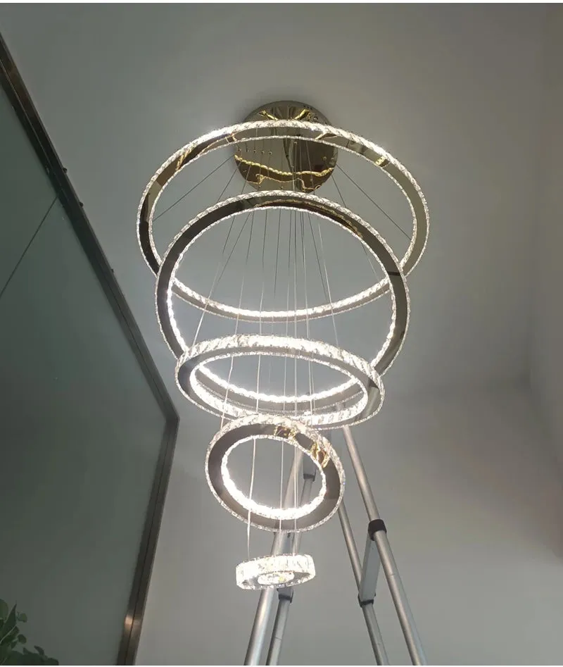 YLK Ring design modern led crystal chandelier for staircase luxury home decor