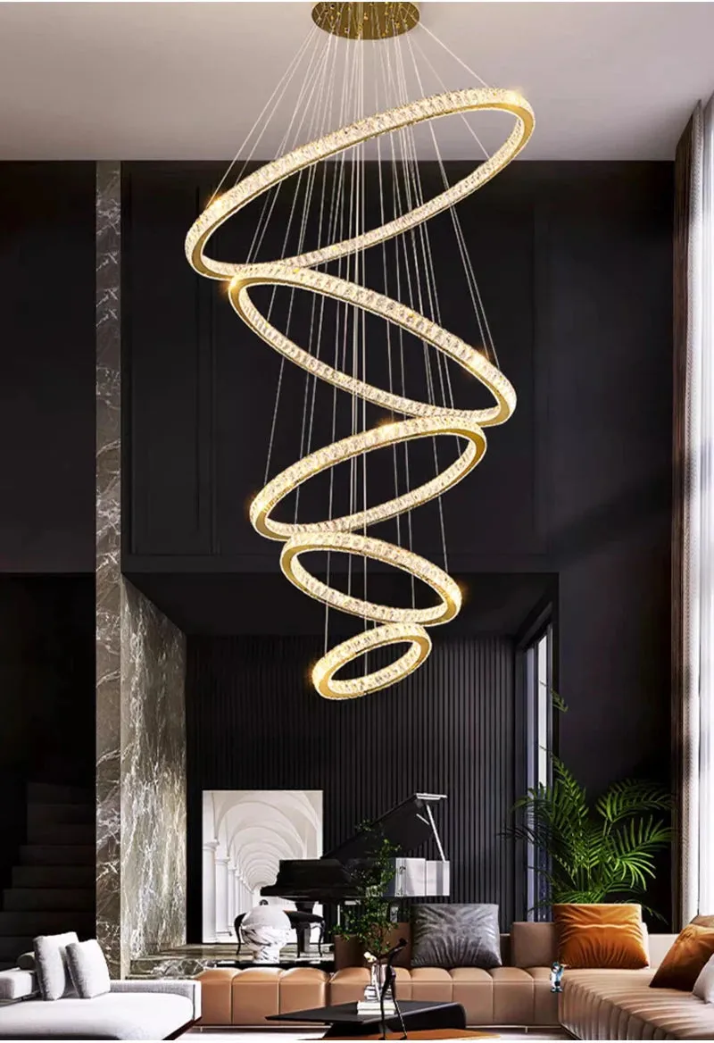 YLK Ring design modern led crystal chandelier for staircase luxury home decor