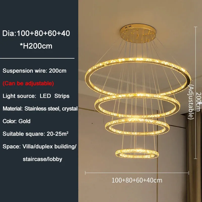 YLK Ring design modern led crystal chandelier for staircase luxury home decor